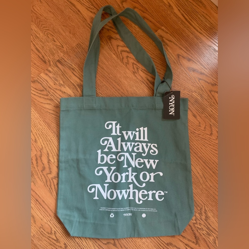 New York or Nowhere NYON “Always” Green Canvas Tote Bag NEW